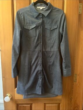 HYFVE Blue Button-Front Midi cordoruy Shirt Dress